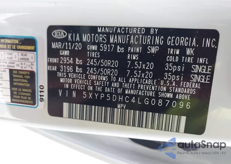 2020 Kia Telluride Sx from USA, damaged, VIN 5XYP5DHC4LG087096